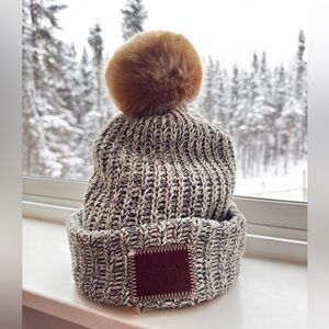 Love Your Melon Gray and White Beanie with Tan Pom